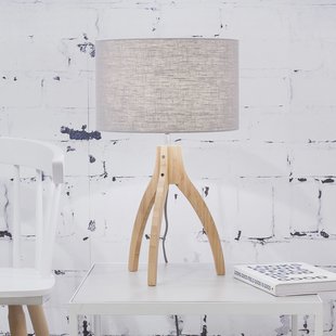 Good&Mojo Tafellamp 'Annapurna' Bamboe en Eco linnen, kleur Lichtgrijs