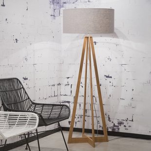 Good&Mojo Vloerlamp 'Everest' Bamboe en Eco linnen, kleur Lichtgrijs