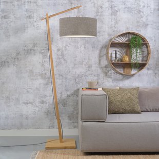 GOOD&MOJO Vloerlamp 'Andes' Bamboe en Eco linnen, 176cm, kleur Donkerbeige