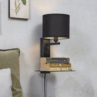 its about RoMi Wandlamp 'Florence' Met plank en USB, kleur Zwart