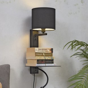 its about RoMi Wandlamp 'Florence' Met stoffen kap en leeslamp, kleur Zwart