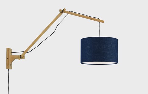 GOOD&MOJO Wandlamp 'Andes' Large, Bamboe en Eco linnen, kleur Denimblauw/Naturel