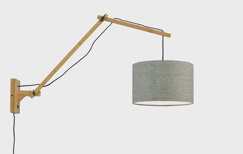 GOOD&MOJO Wandlamp 'Andes' Large, Bamboe en Eco linnen, kleur Donkerbeige/Naturel