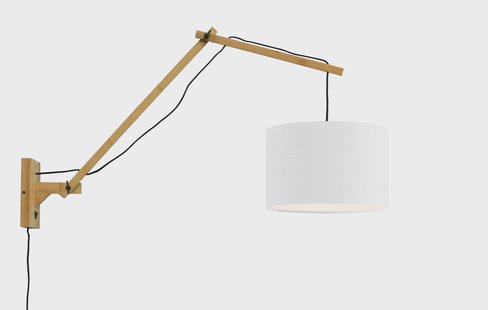 GOOD&MOJO Wandlamp 'Andes' Large, Bamboe en Eco linnen, kleur Wit/Naturel