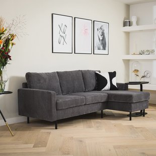 BASE 3-zits Loungebank 'Anne' Links/Rechts, Rib, kleur Antraciet