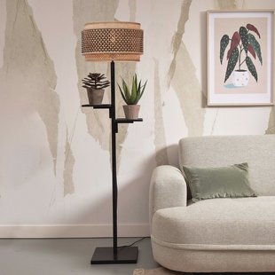 GOOD&MOJO Vloerlamp 'Bhutan' Met 2 plankjes, Bamboe, 160cm, kleur Zwart