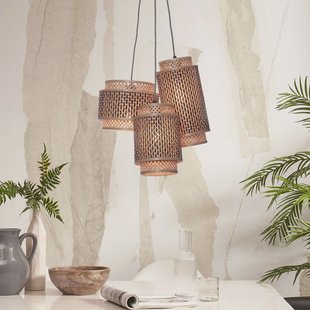 GOOD&MOJO Hanglamp 'Bhutan' 3-lamps, Bamboe, kleur Naturel