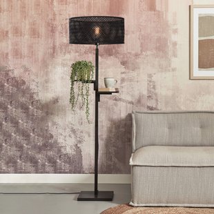 GOOD&MOJO Vloerlamp 'Java' Met 2 plankjes, Bamboe, 158cm, kleur Zwart