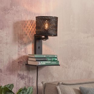 GOOD&MOJO Wandlamp 'Java' Met plankje, Bamboe, kleur Zwart