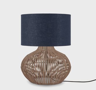 GOOD&MOJO Tafellamp 'Kalahari' Rotan en linnen, 48cm, kleur Naturel/Denimblauw