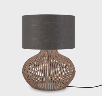 GOOD&MOJO Tafellamp 'Kalahari' Rotan en linnen, 48cm, kleur Naturel/Donkergrijs