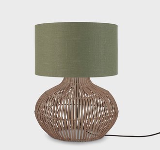 GOOD&MOJO Tafellamp 'Kalahari' Rotan en linnen, 48cm, kleur Naturel/Groen