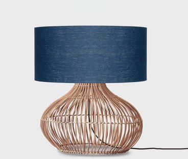 GOOD&MOJO Tafellamp 'Kalahari' Rotan en linnen, 65cm, kleur Naturel/Denimblauw