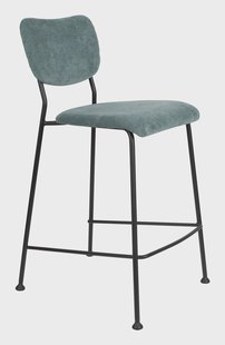 Zuiver Barstoel 'Benson' Ribstof, kleur Grijsblauw (zithoogte 65cm)