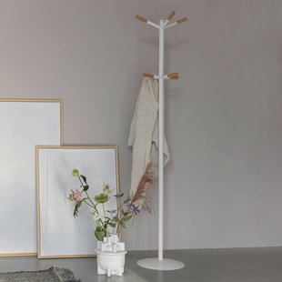 Zuiver Kapstok 'Wooden Tip' Met 8 haken, kleur Wit/Naturel