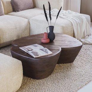 Eleonora Salontafel 'Mila' Organisch, Mangohout, 70 x 53cm, kleur Bruin