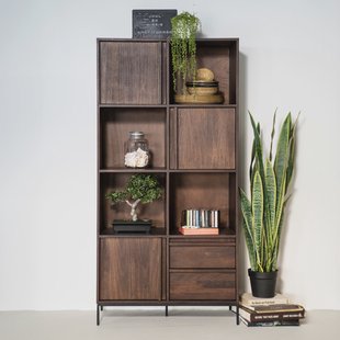 Eleonora Opbergkast 'Jimmy' Mangohout en Metaal, 180 x 90cm, kleur Bruin