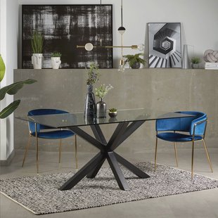 Kave Home Glazen eettafel 'Argo' met zwart onderstel, 200 x 100cm