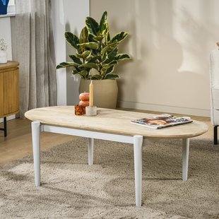BASE Ovale Salontafel 'Devoris' Mangohout, 120 x 60cm, kleur Naturel/Wit