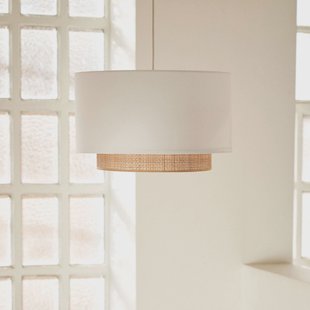 Kave Home Lampenkap 'Erna' Bamboe en stof, Ø40cm