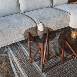 Dutchbone Ronde Bijzettafel 'Naia' Eikenhout en glas, 40cm, kleur Bruin