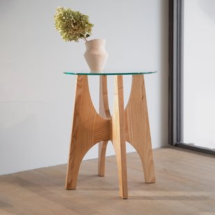 Zuiver Ronde Bijzettafel 'Kobe' Essenhout en glas, 45cm