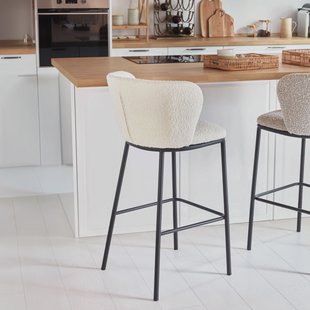 Kave Home Barstoel 'Ciselia' Bouclé, kleur Wit (zithoogte 65cm)