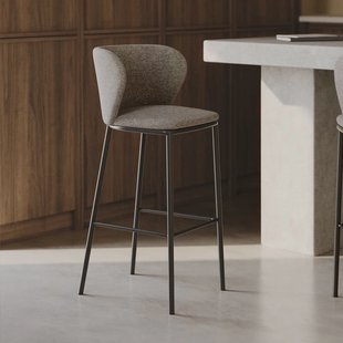 Kave Home Barstoel 'Ciselia' Chenille (zithoogte 65cm), kleur lichtbruin