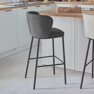 Kave Home Barstoel 'Ciselia' Chenille (zithoogte 65cm), kleur donkergrijs