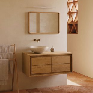 Kave Home Badkamermeubel 'Kenta' Teakhout, kleur Naturel, 90cm (excl. waskom)