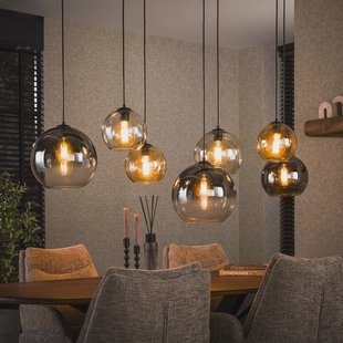 LifestyleFurn Hanglamp 'Willaim' 7-lamps, Glas, kleur Chroom, Amber en Grijs