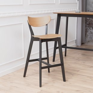 Bendt Barkruk 'Torkil' (zithoogte 77cm), kleur Zwart / Naturel