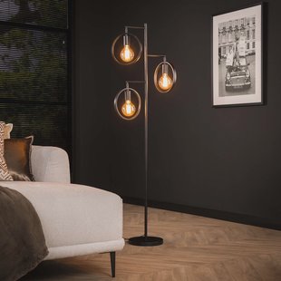 LifestyleFurn Vloerlamp 'Holley' 3-lamps, Ø22cm, kleur Charcoal