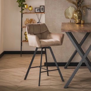 LifestyleFurn Draaibare Barstoel 'Thandie' Velvet, kleur Champagne velours