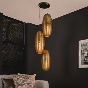 LifestyleFurn Hanglamp 'Aubre' 3-lamps, Metaal, kleur Brons Antiek