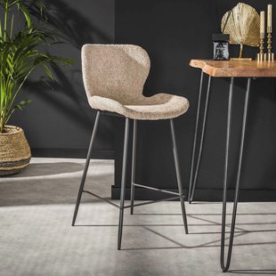 LifestyleFurn Barstoel 'Gael' Bouclé, kleur zand (zithoogte 67cm)