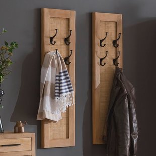 Artistiq Kapstok 'Denice' Mangohout en rotan, Met 8 haakjes