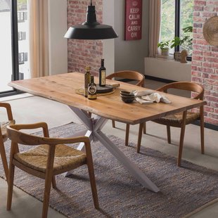 Artistiq Boomstam Eettafel 'Raynaldo' Acaciahout, 180 x 90cm, kleur Zilver