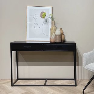 Livingfurn Sidetable 'Kala' Mangohout en staal, 120cm, kleur Zwart