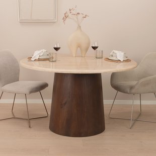 Sohome Ronde Eettafel 'Bailey' Mangohout en travertin, 130cm