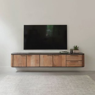 DTP Home Zwevend TV-meubel 'Soho' Teakhout en betonlook, 230cm