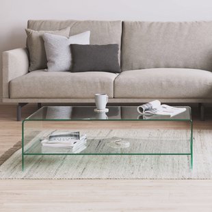 Kave Home Glazen Salontafel 'Burano' met onderplank, 110 x 55 cm