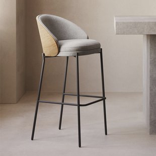 Kave Home Barkruk 'Eamy' Essenhout, kleur Lichtgrijs/Naturel (zithoogte 65cm)