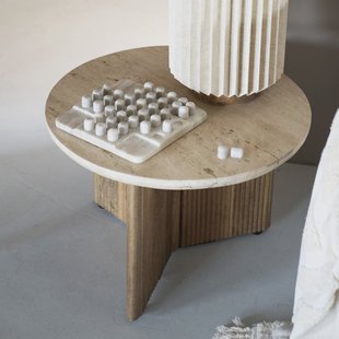 Eleonora Ronde Salontafel 'Sara' Mangohout en travertin, 78cm