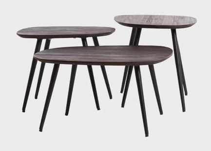 Light & Living Salontafel 'Viejo' Hout en metaal, Set van 3 stuks, kleur Donkerbruin