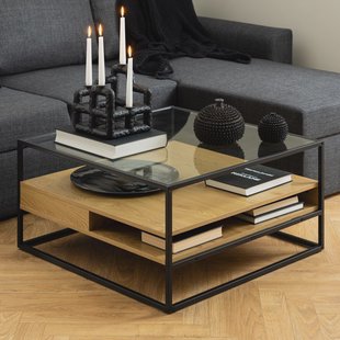 Bendt Salontafel 'Maikel' Eiken en glas, 80 x 80cm