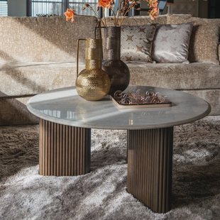 Richmond Ronde Salontafel 'Mayfield' Mangohout en marmer, 90cm