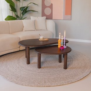 Sohome Organische Salontafel 'Noralie' Mangohout, Set van 2 stuks, kleur Bruin