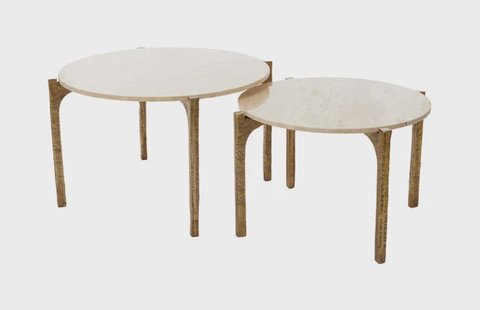 Light & Living Ronde Salontafel 'Kanae' Set van 2 stuks, Travertin