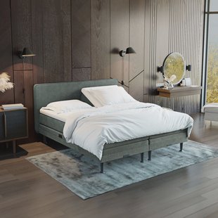Elektrisch verstelbare Boxspring 'Oslo' kleur dark grey, 140 x 200 cm, matrassen 1 x medium, 1 x hard